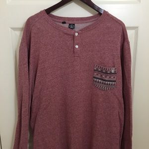 Volcom long sleeve button crew neck size XL red
